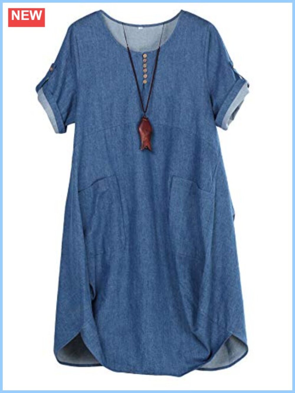 Womens Cotton Tunic Midi Dress Short Sleeve Plus Size Pockets Casual